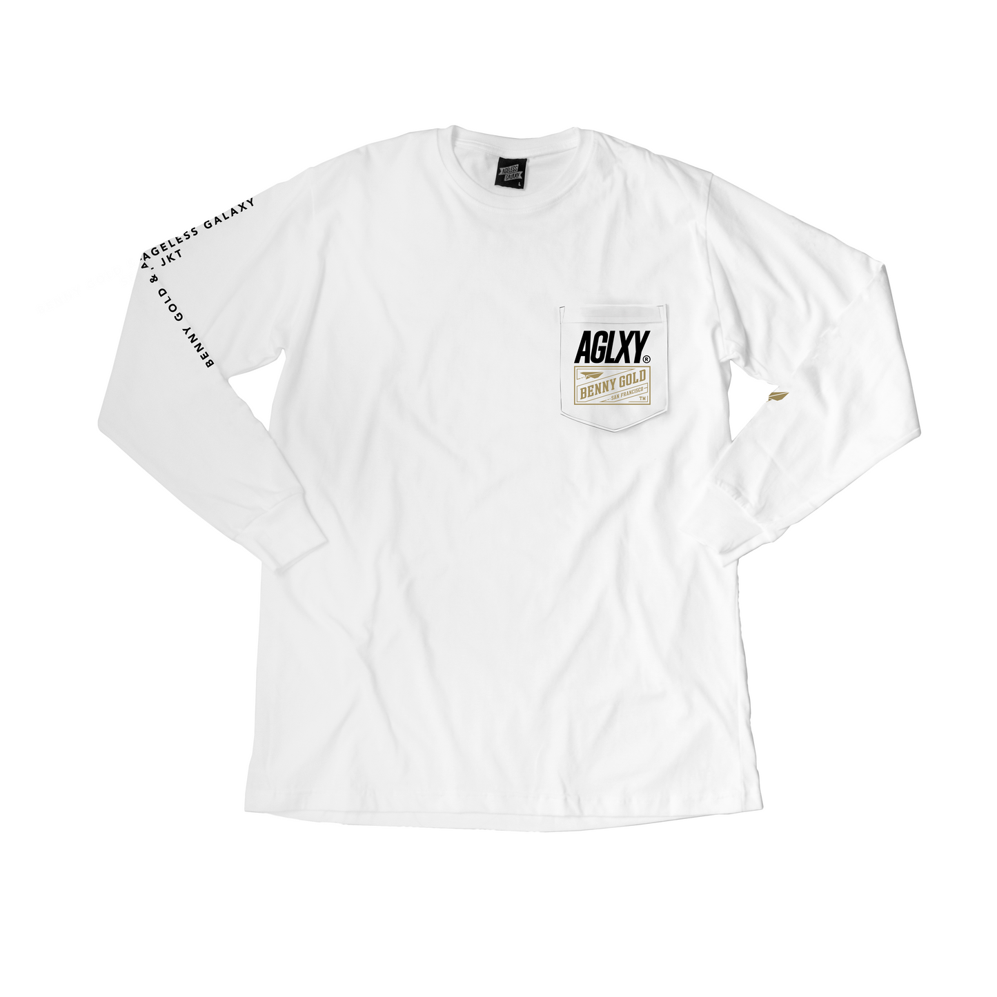AGXLY Terry Gold Pocket Long Sleeve Tee - White