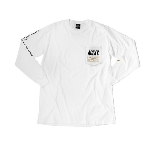 AGXLY Terry Gold Pocket Long Sleeve Tee - White