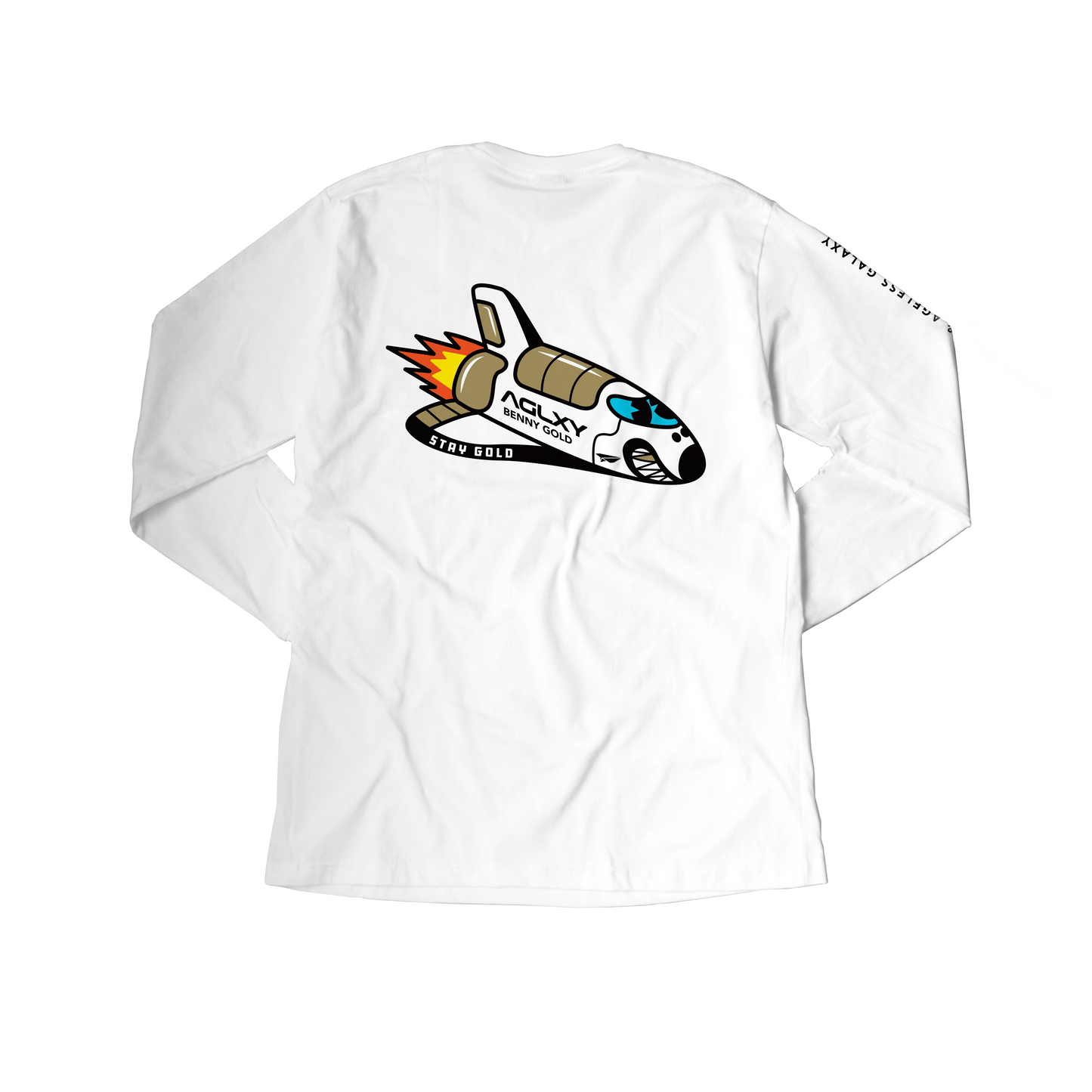 AGXLY Terry Gold Pocket Long Sleeve Tee - White
